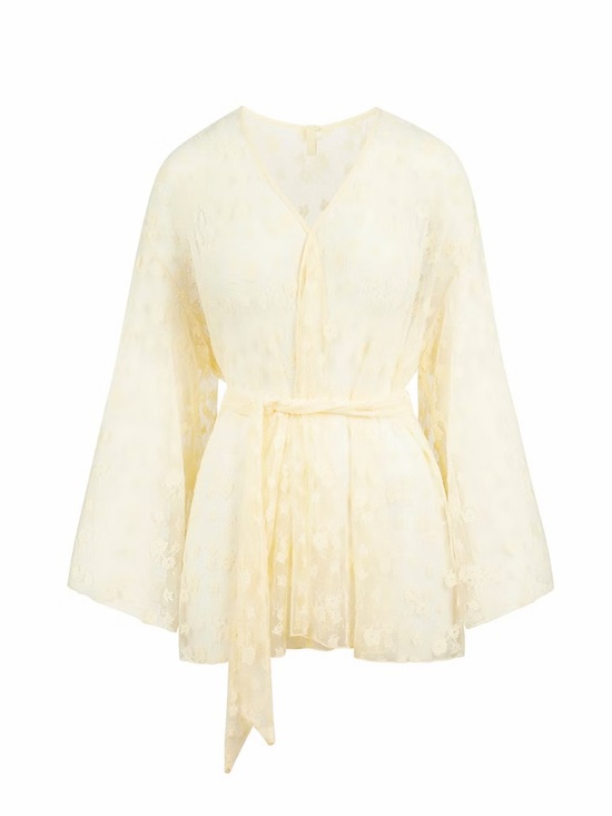SKIMS Butter Yellow Sheer Floral Lace Robe - Picture 6 of 11
